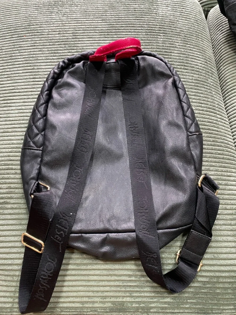 Betsey Johnson Black Faux Leather Backpack with Gold Accents